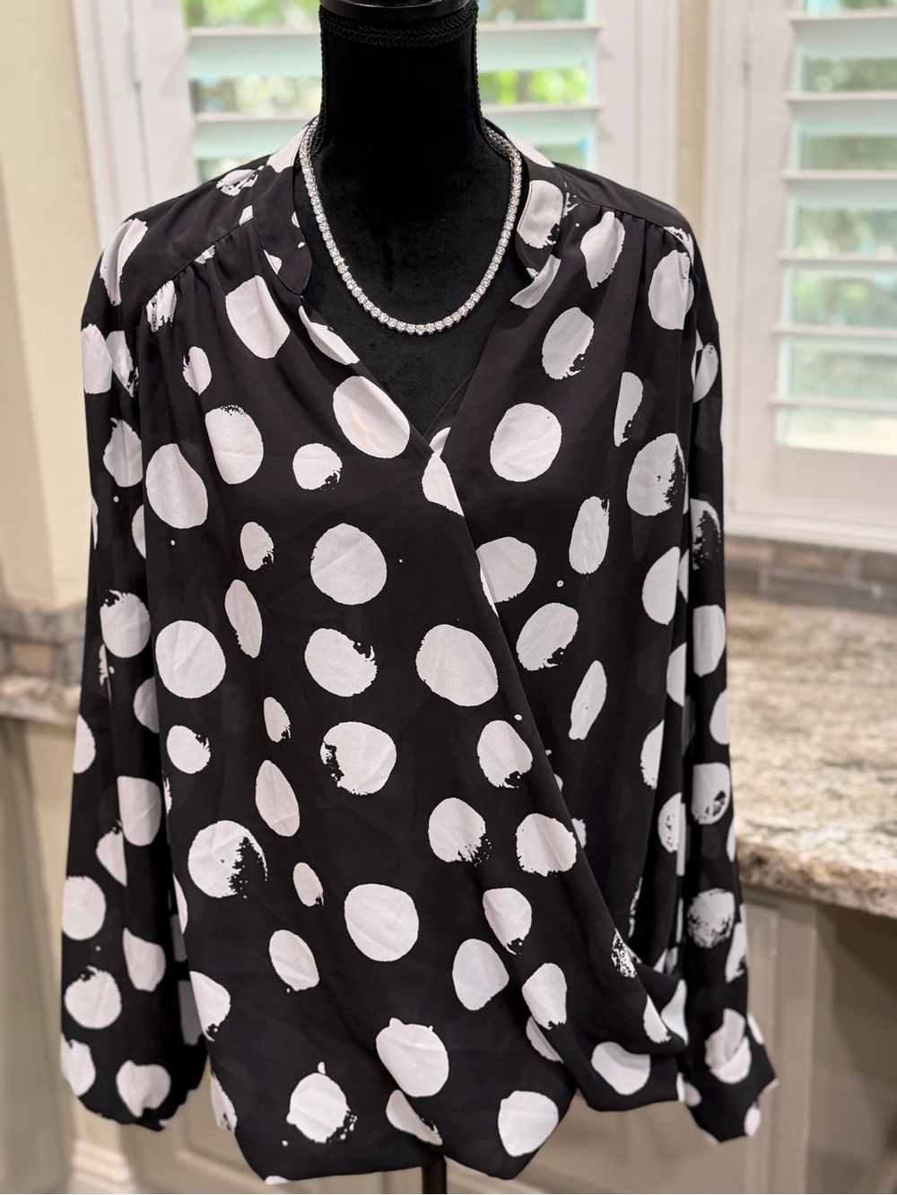 INC International Concepts Black and White Polka Dot Blouse